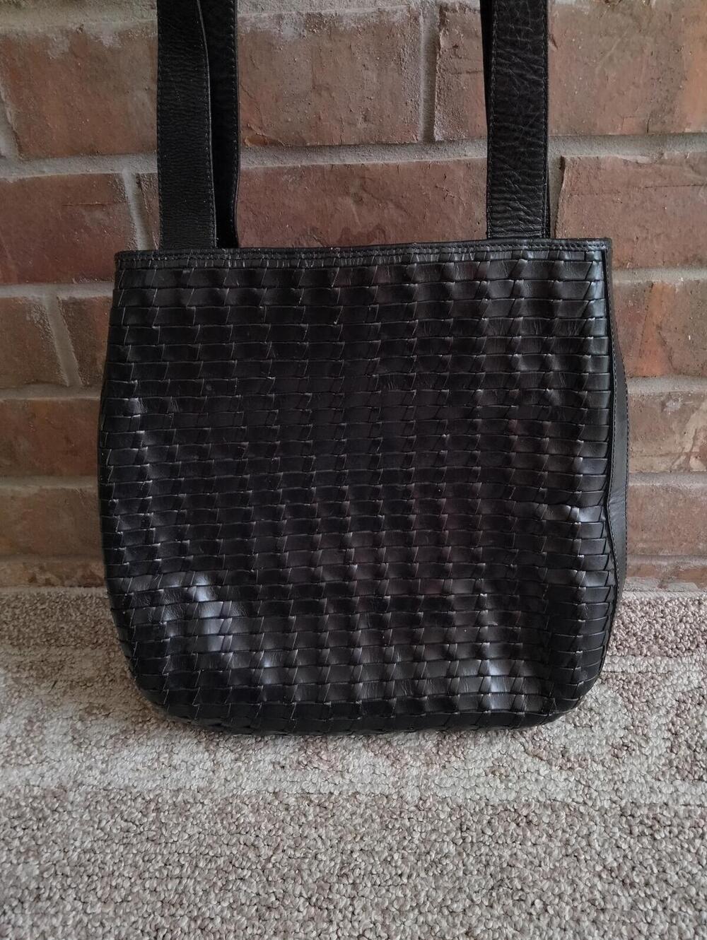 Fossil Vintage Shoulder Bag Leather Black Woven Purse Boho Retro